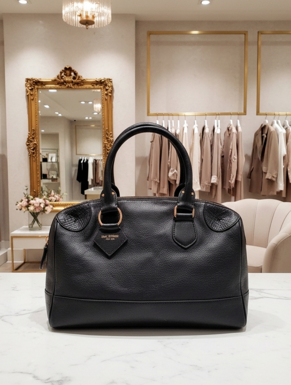 ISAAC MIZRAHI NEW YORK vintage Black Leather Structured Satchel Handbag